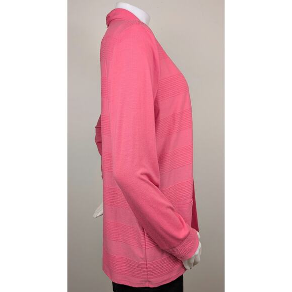Talbots Open Cardigan Large Pink Lightweight Textured Woven Stretch Patch Pocket - Picture 6 of 12